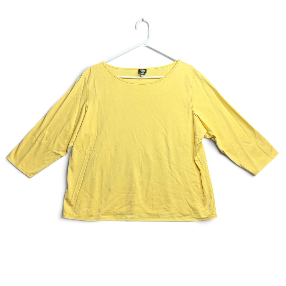 Eileen Fisher Woman Yellow 100% Cotton 3/4 Sleeve Boat Neck Top 1X